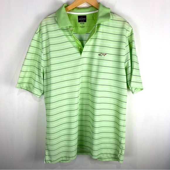 Greg Norman Tasso Elba Striped Play Dry Golf Polo Shirt Top Green Size Large - Picture 1 of 4